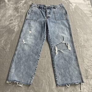 Hidden Jeans Womens 30 Blue Distressed Straight Leg Utility Carpenter Denim